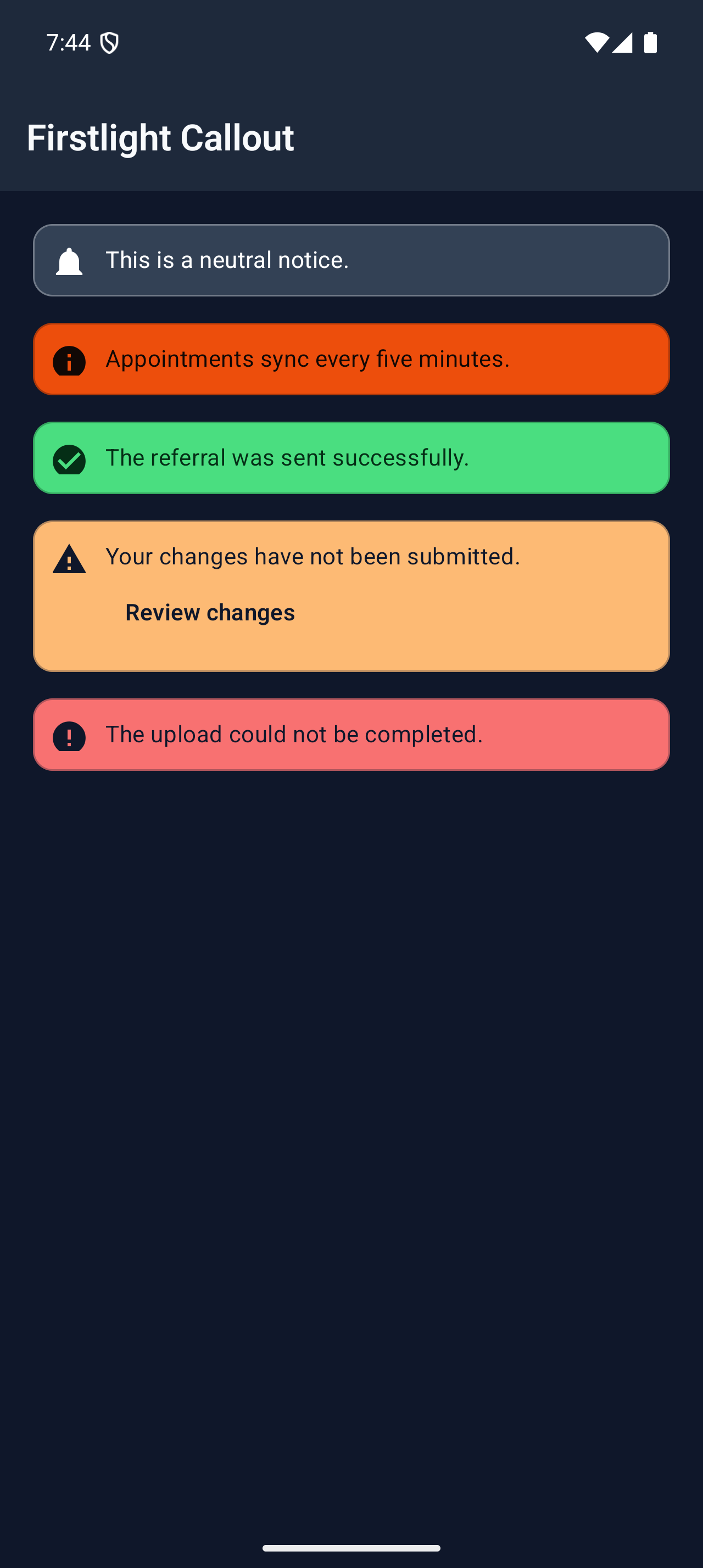 Callout on Android in dark mode