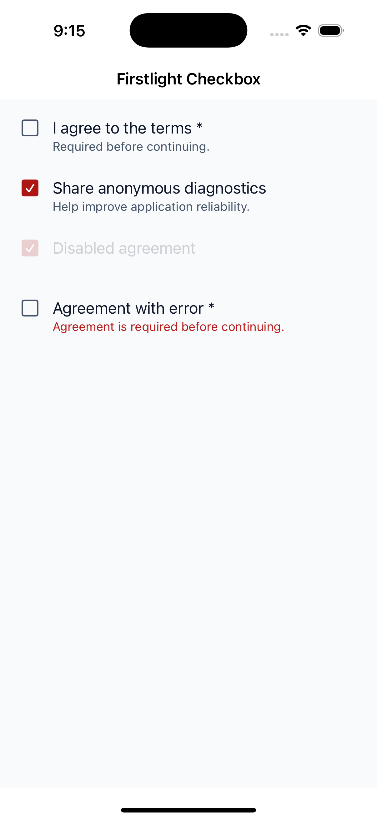 Checkbox on iOS in light mode