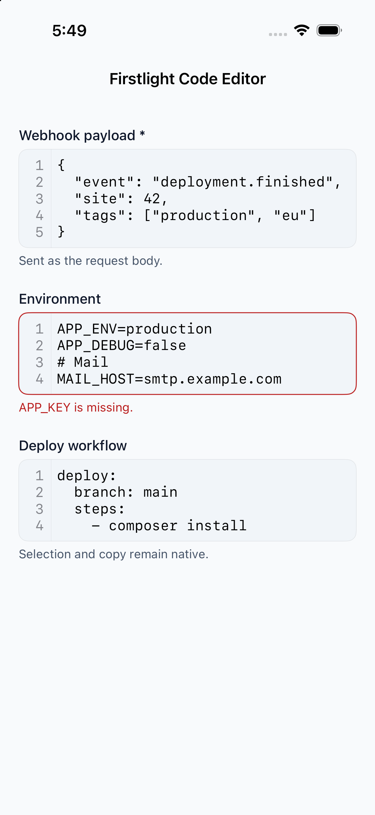 Code Editor on iOS in light mode