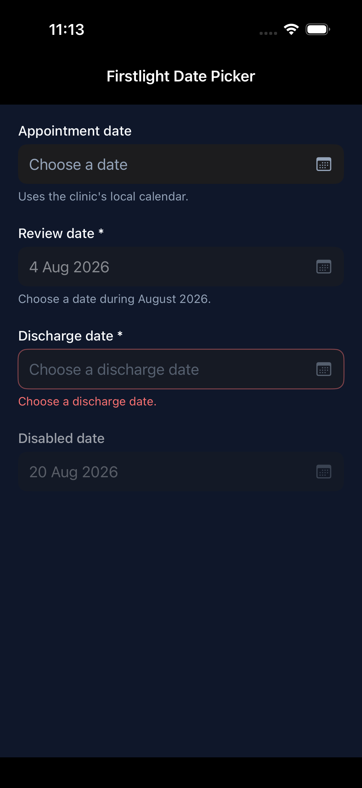 Date Picker on iOS in dark mode