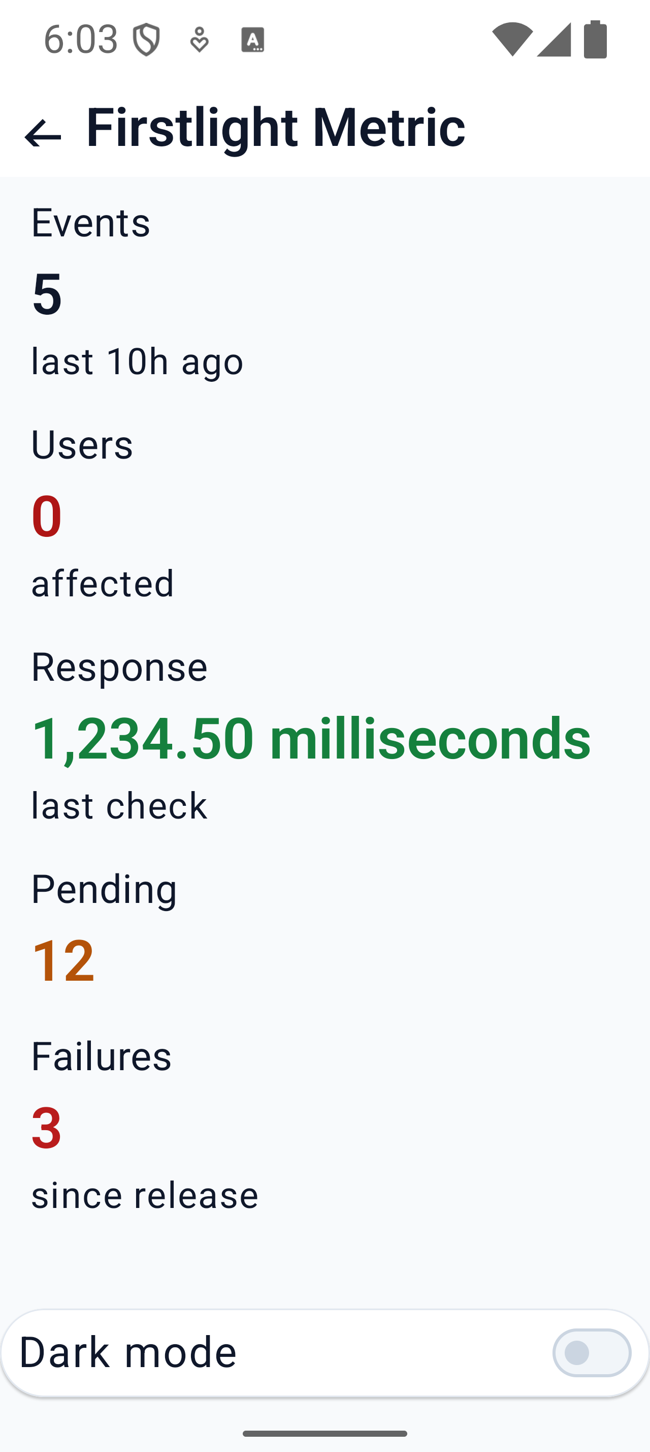 Metric with a long value on Android