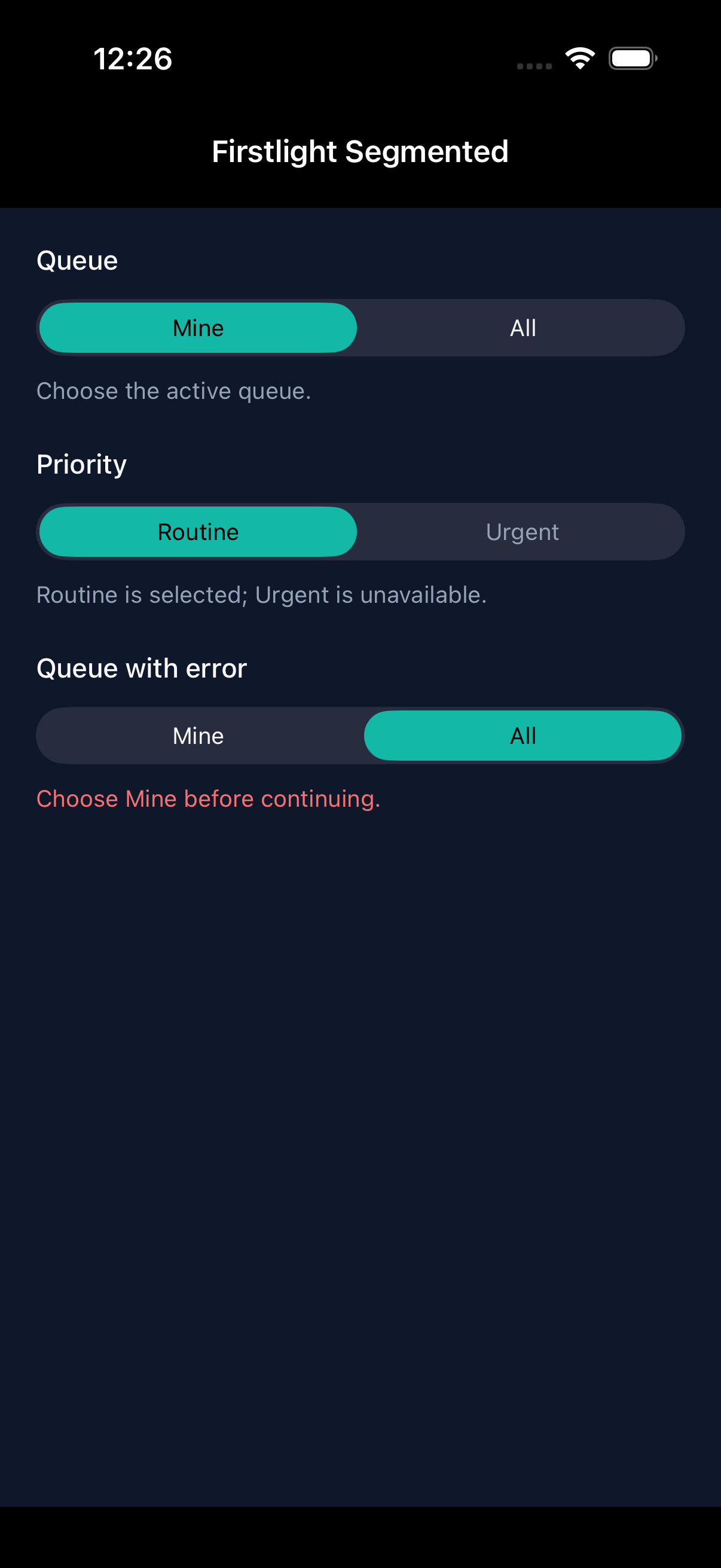 Segmented on iOS in dark mode