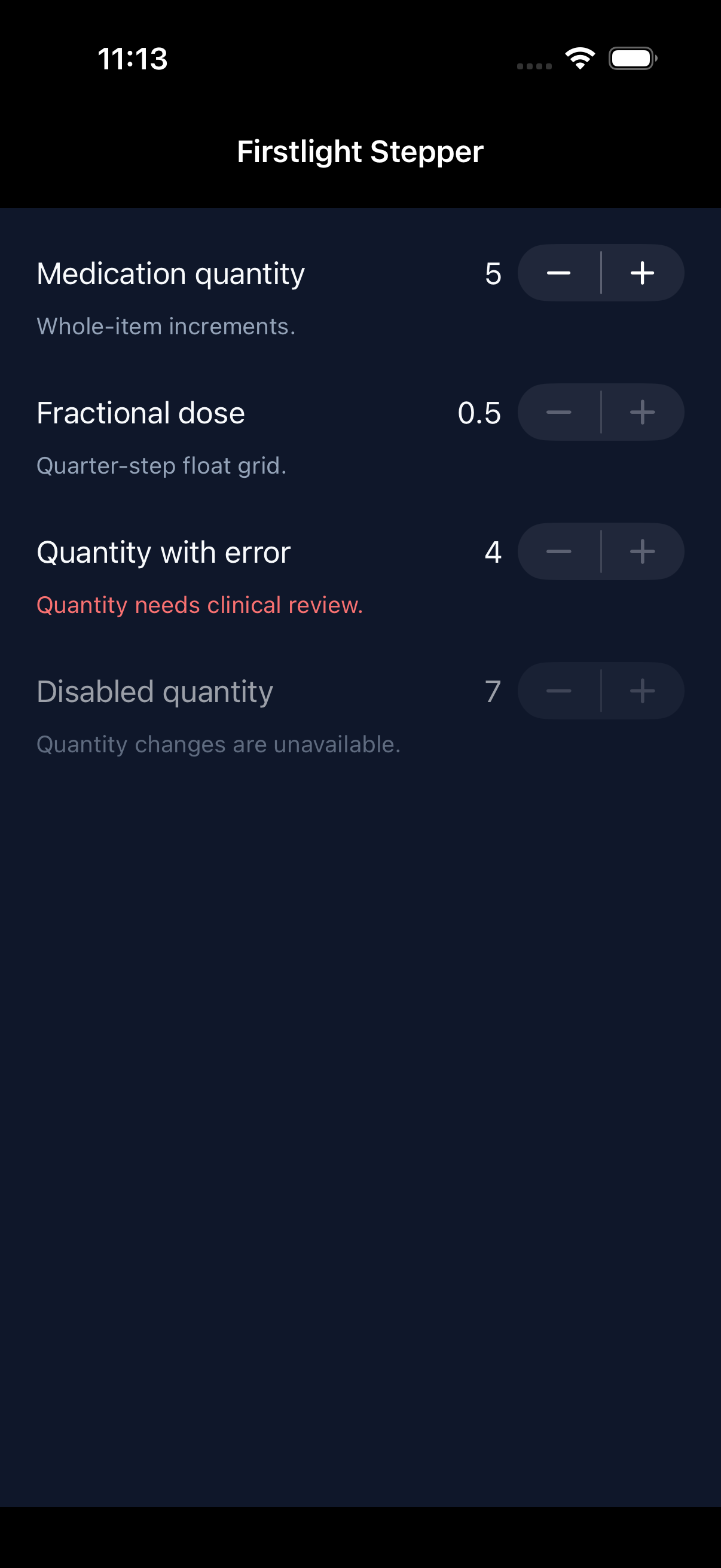 Stepper on iOS in dark mode