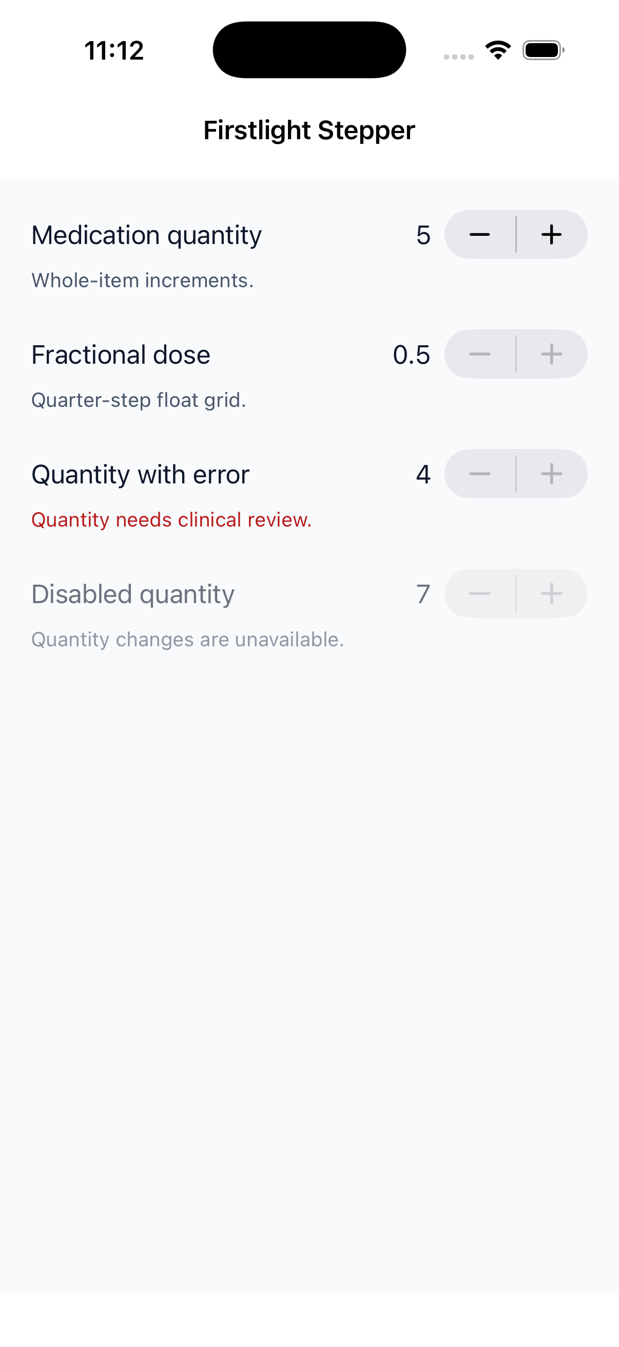 Stepper on iOS in light mode