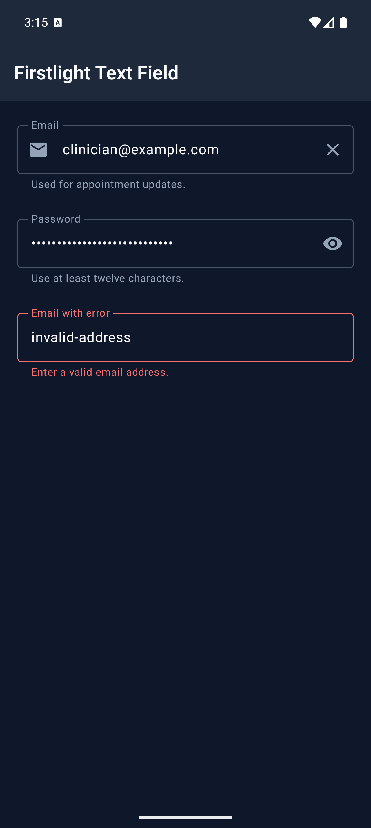 Text Field error on Android in dark mode