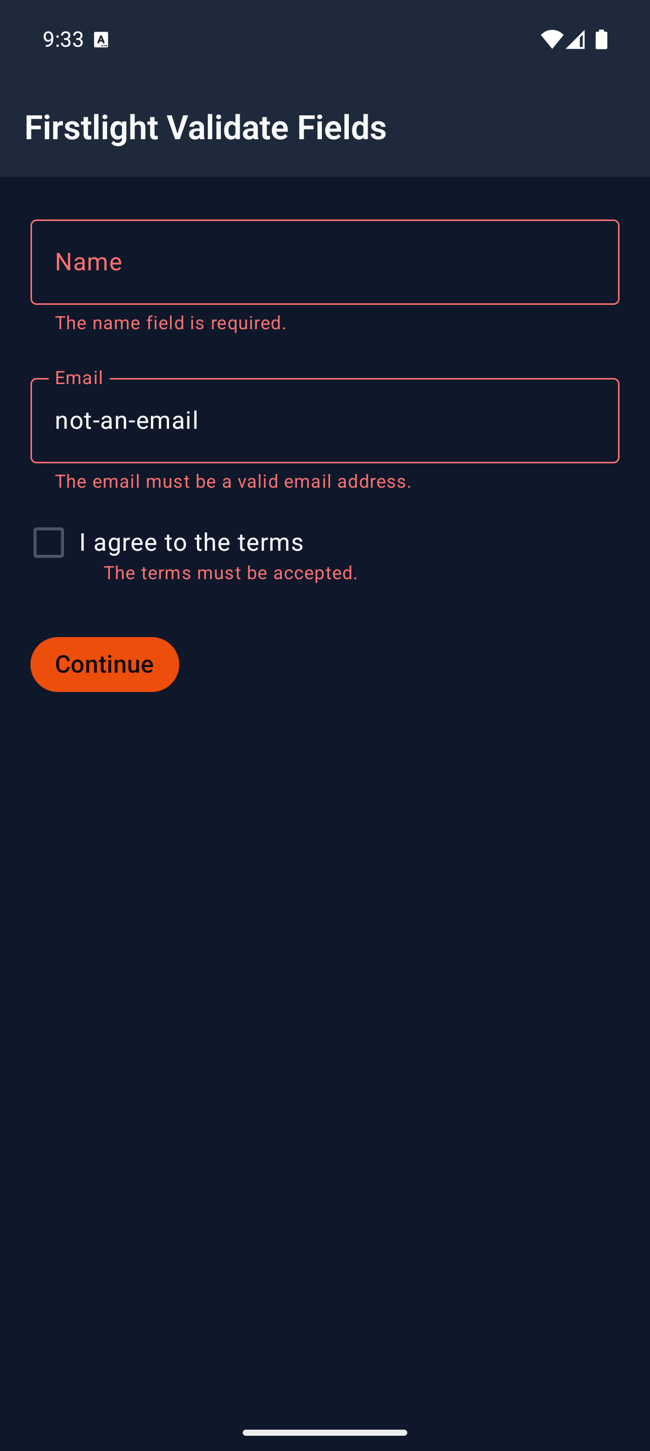 Failed Laravel field validation on Android in dark mode