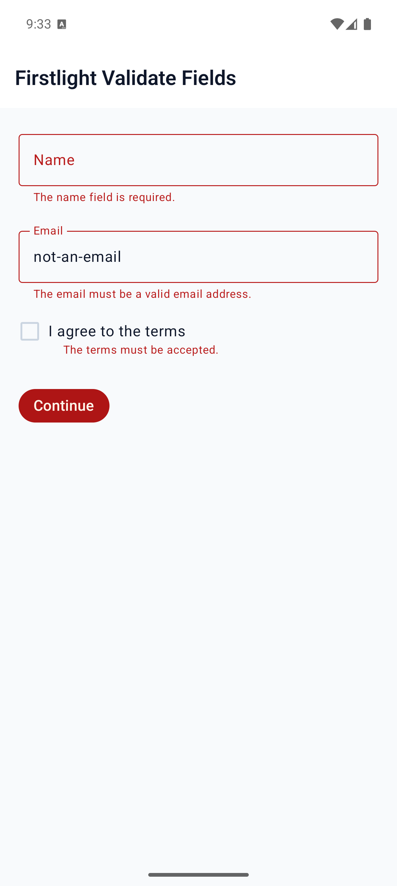 Failed Laravel field validation on Android in light mode