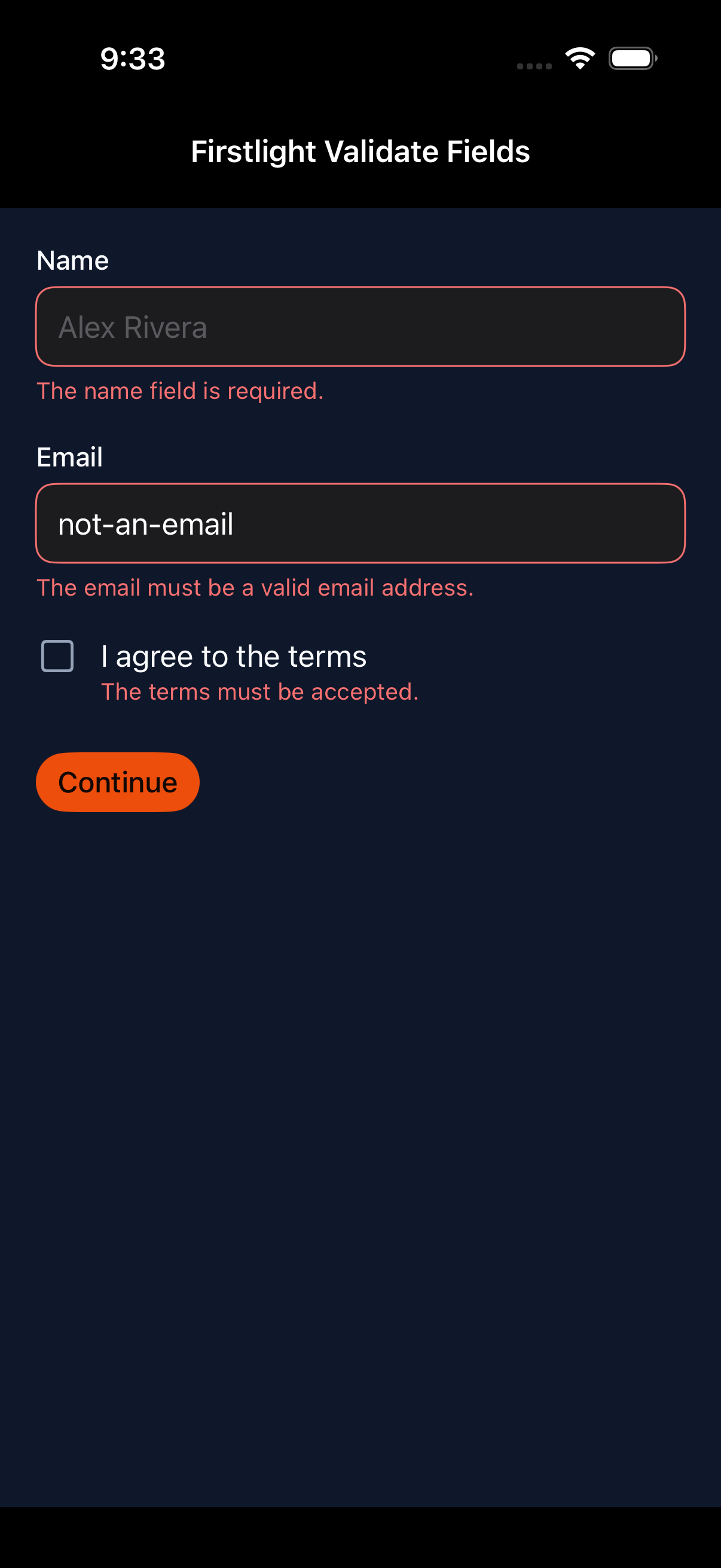 Failed Laravel field validation on iOS in dark mode