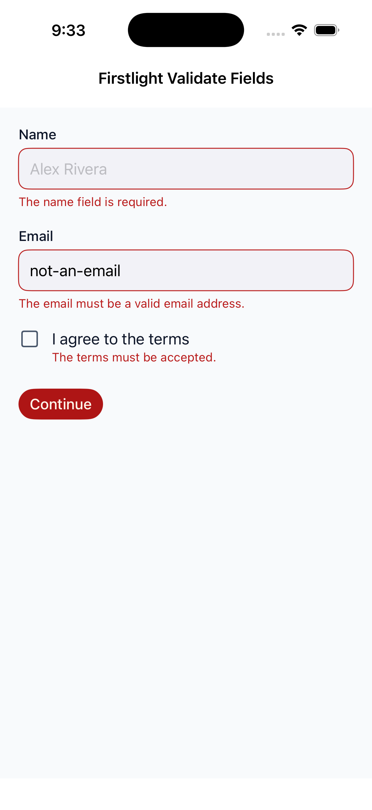 Failed Laravel field validation on iOS in light mode