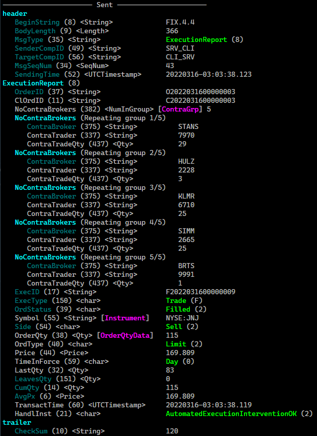 Shows the server responding to a NewOrderSingle