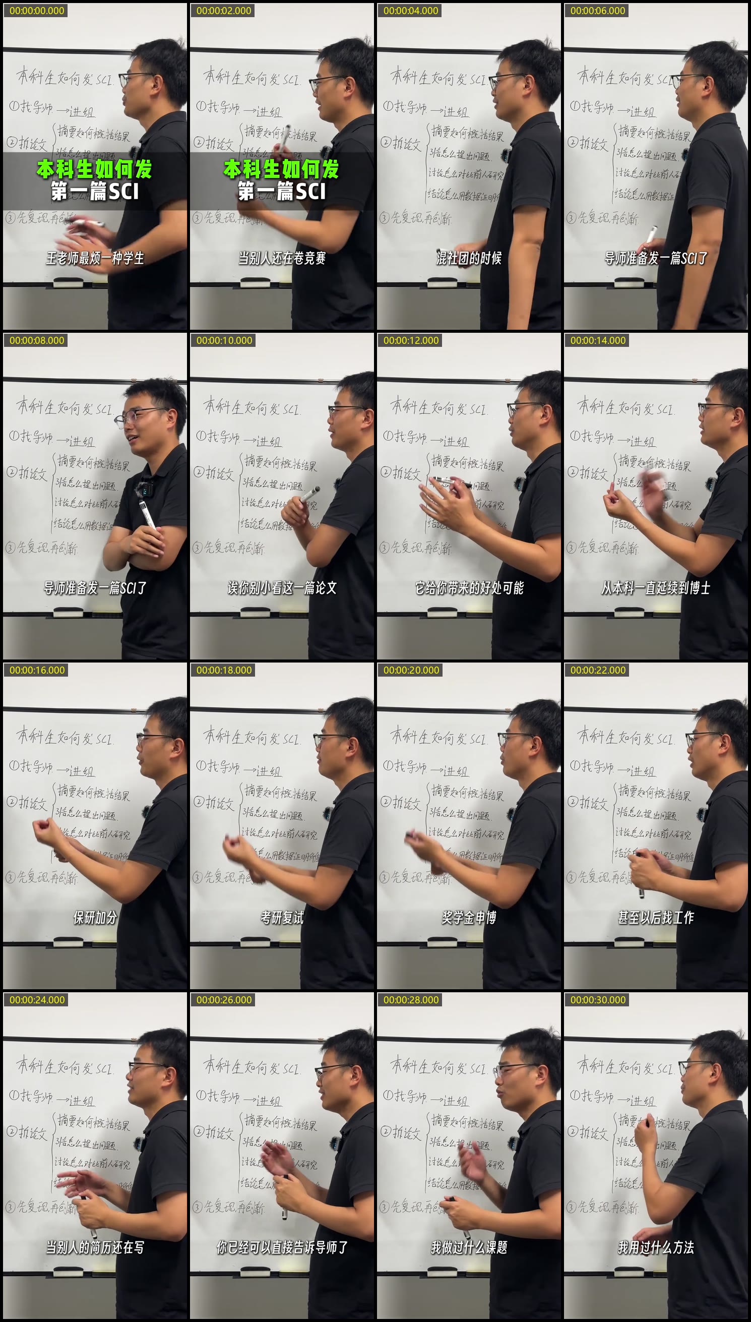 示例：2 分钟竖屏视频，每 2 秒一帧，4×4 拼图，每格左上角是真实时间码