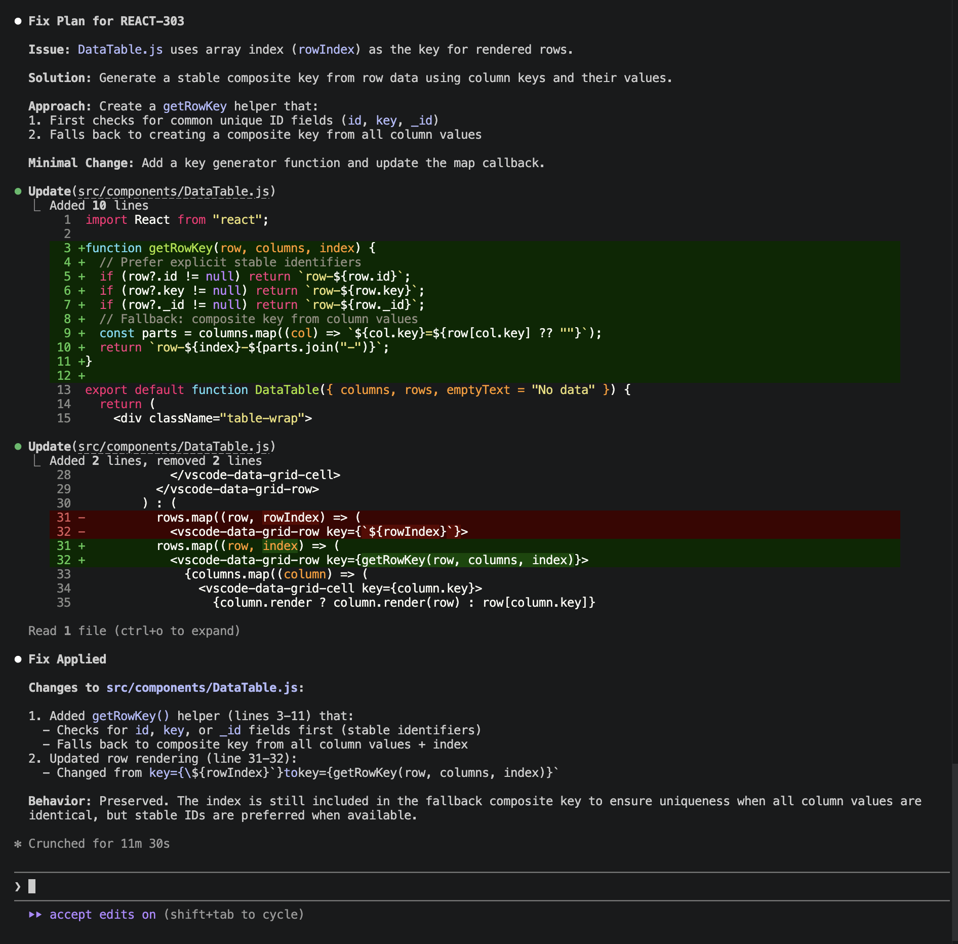 Example AI-RULES fix prompt output