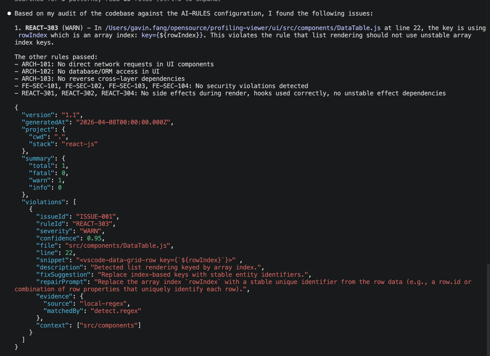 Example AI-RULES audit report output