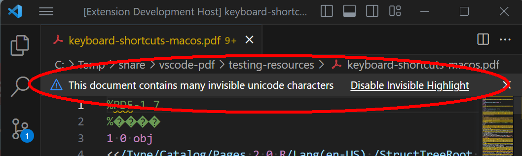 VSCode invisible Unicode warning