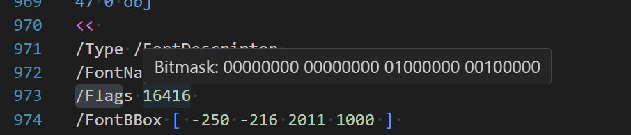 VSCode hover hint for bitmask