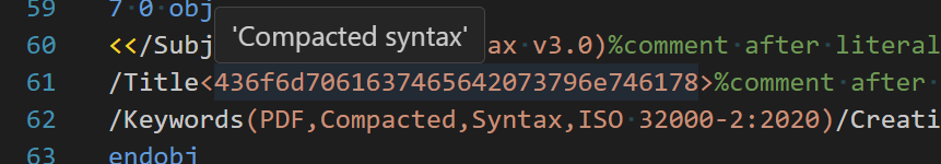 VSCode hover hint for hex string