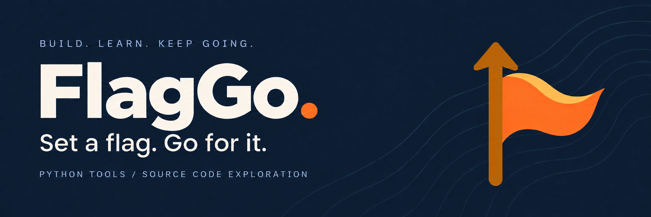 FlagGo — Set a flag. Go for it. An amber arrow carries an orange flag.