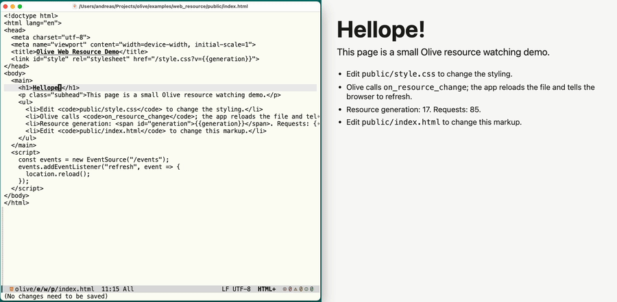 Olive web development demo