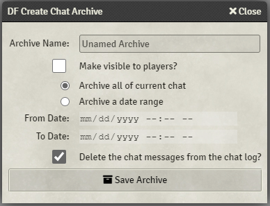 Create chat archive window
