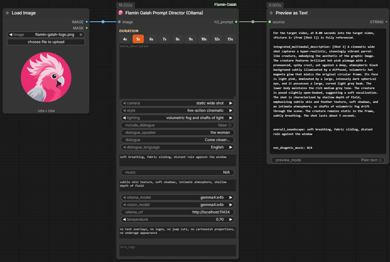 Flamin Galah Prompt Director (Ollama) — example workflow