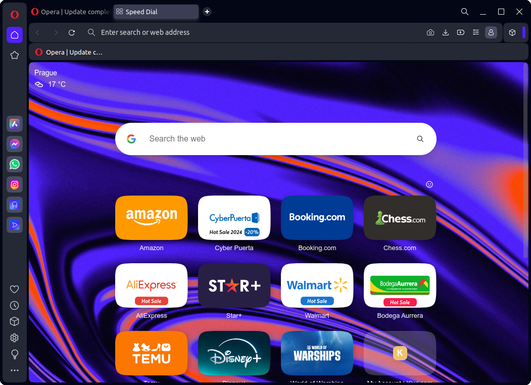 Speed dial page - dark theme