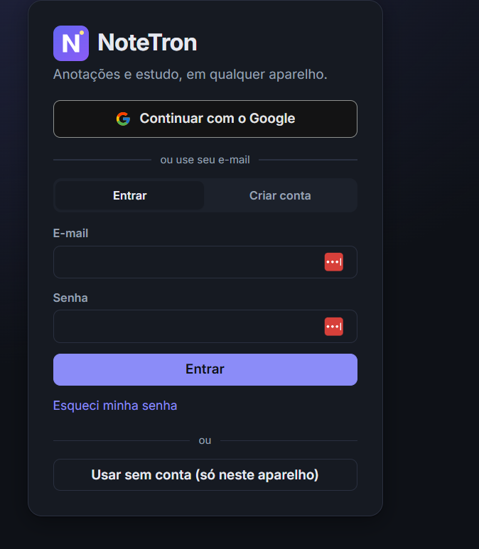 Tela de login do NoteTron