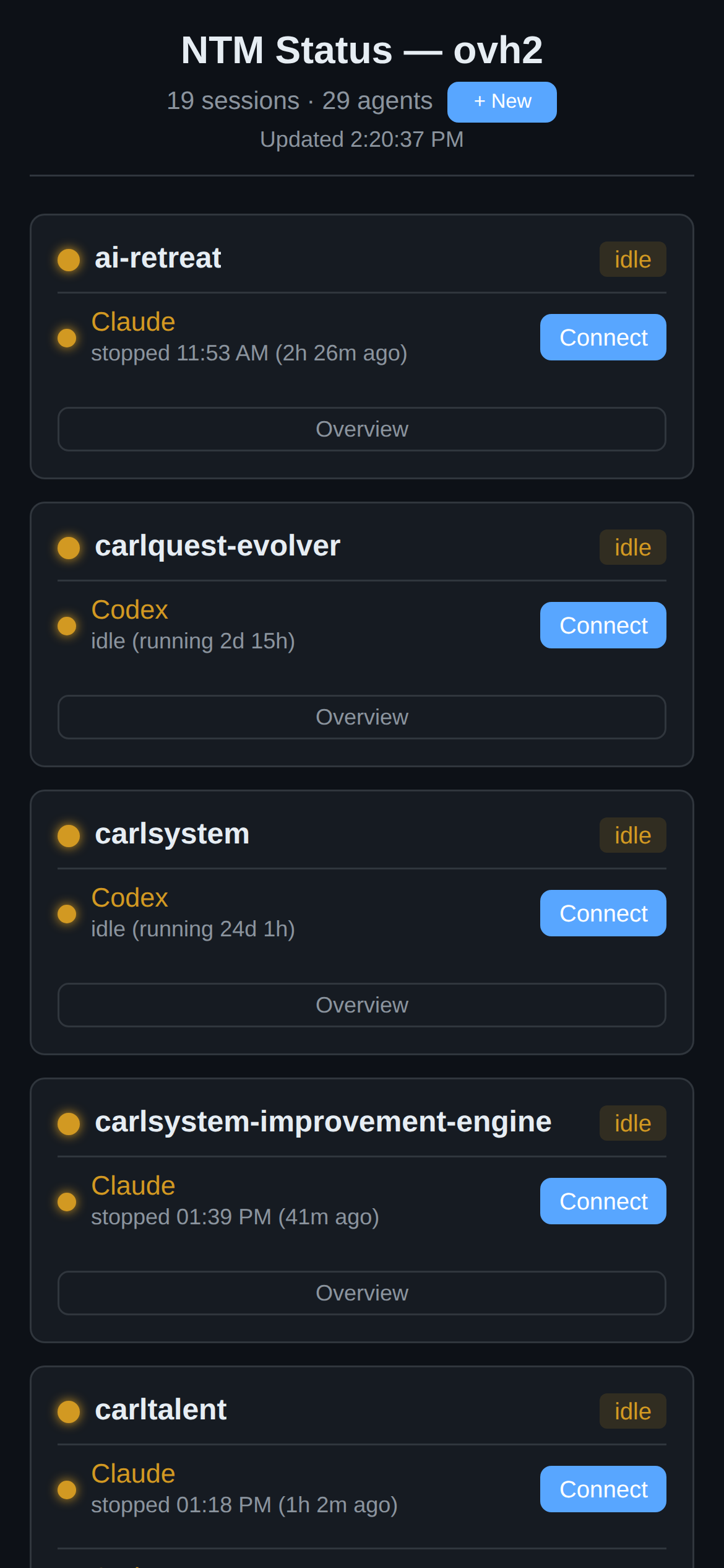 NTM dashboard on mobile