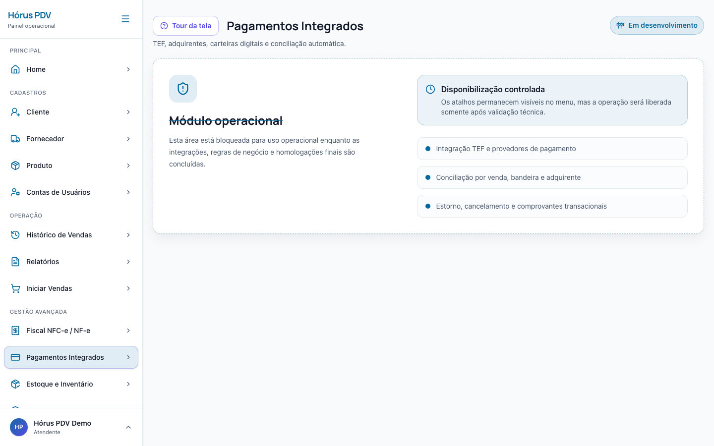 Pagamentos integrados do Hórus PDV