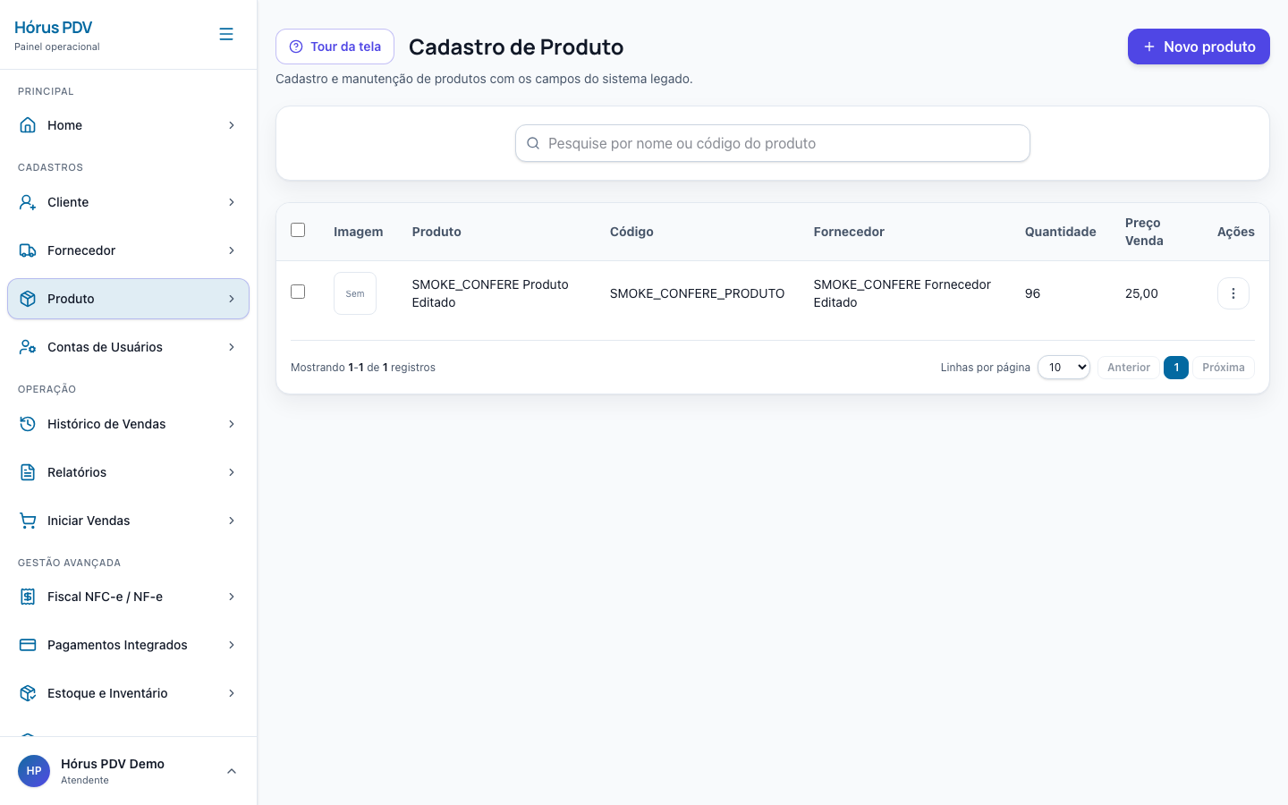 Cadastro de produtos no Hórus PDV