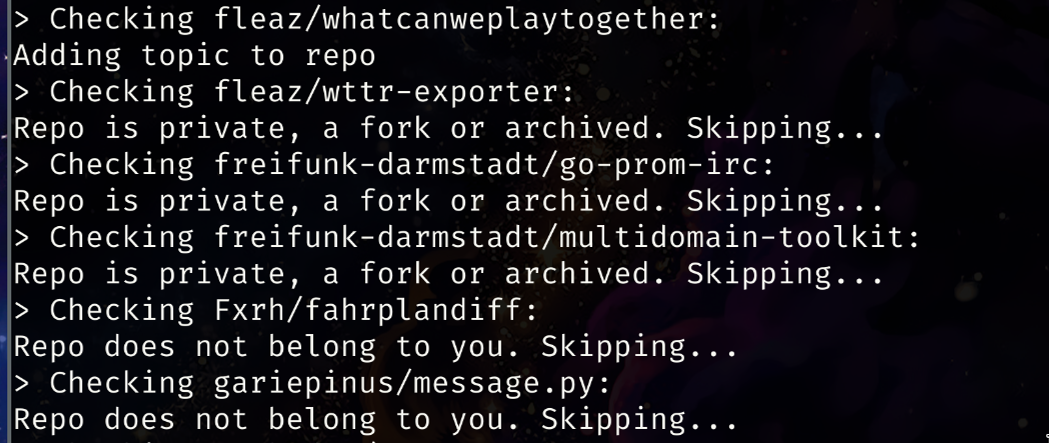 Screenshot of the programm output