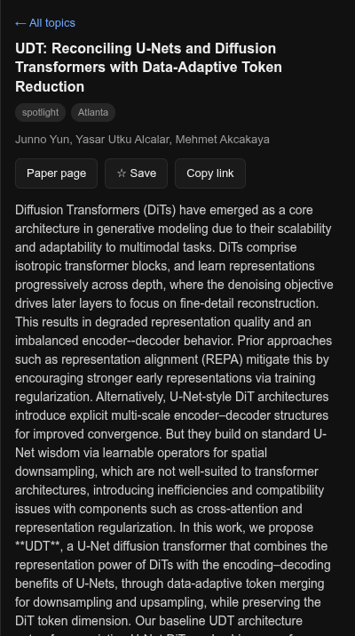 Paper panel with the title, presentation type, location, authors, action buttons and abstract of a selected paper