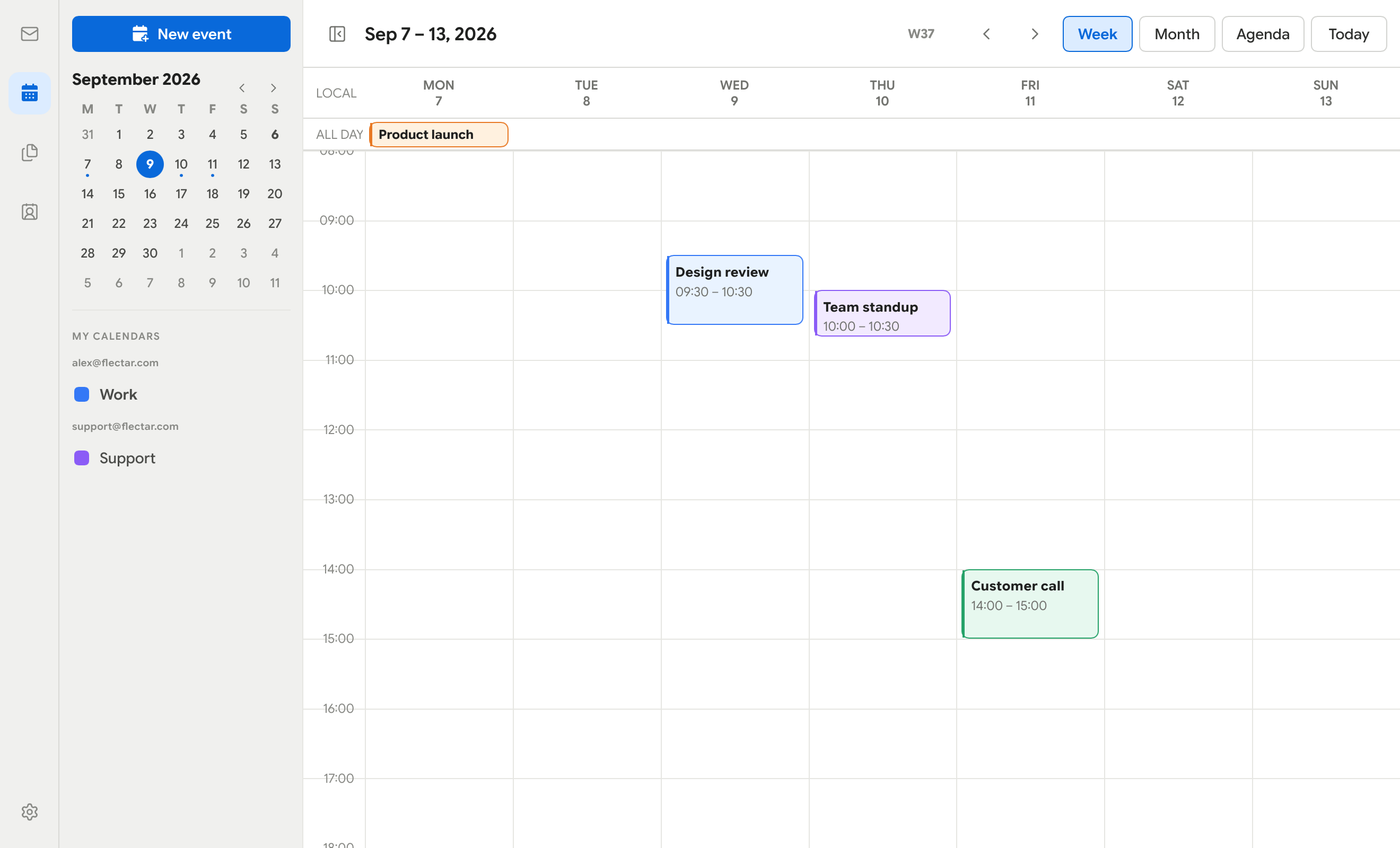 Flectar Mail calendar
