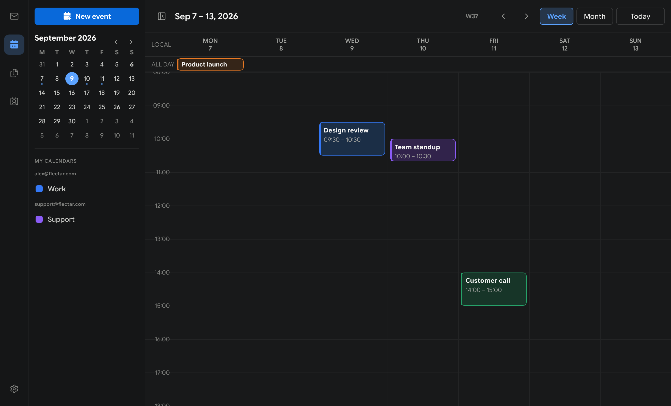 Flectar Mail calendar view