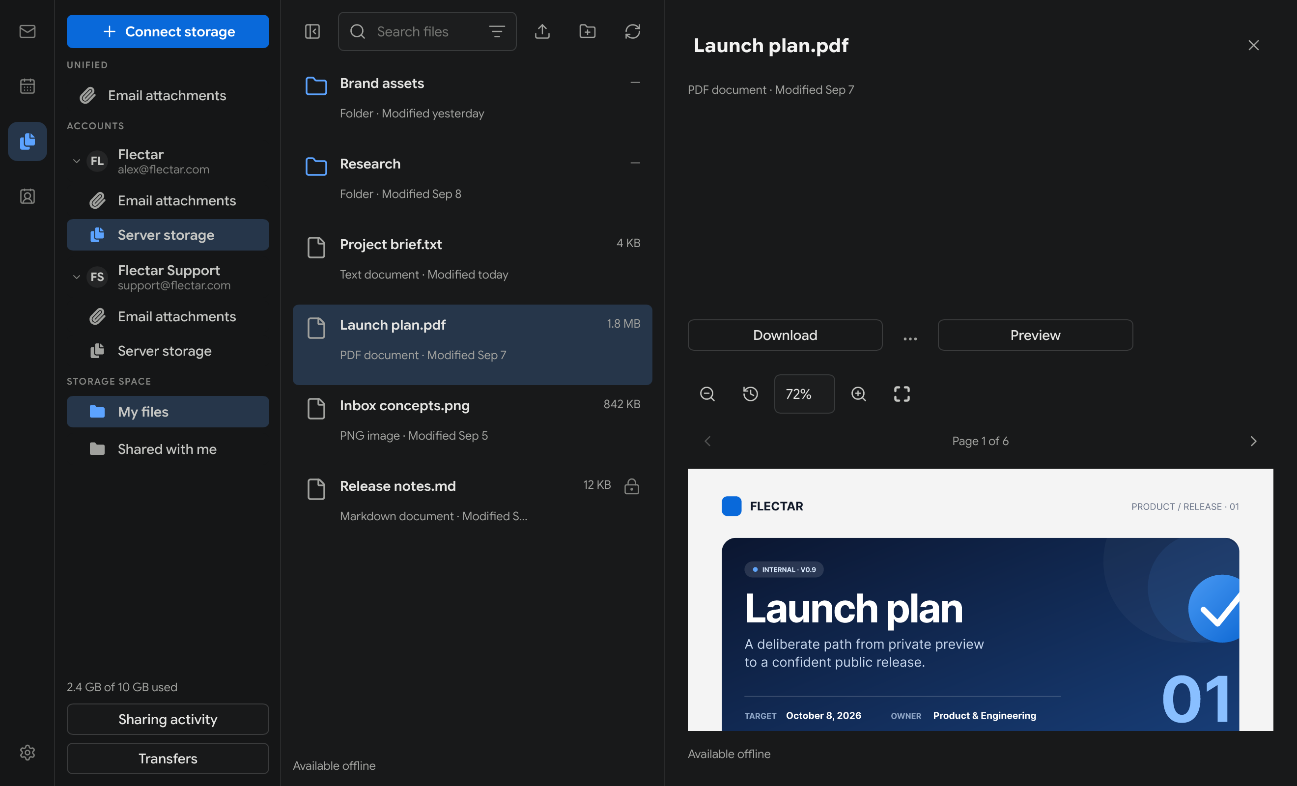 Flectar Mail files view