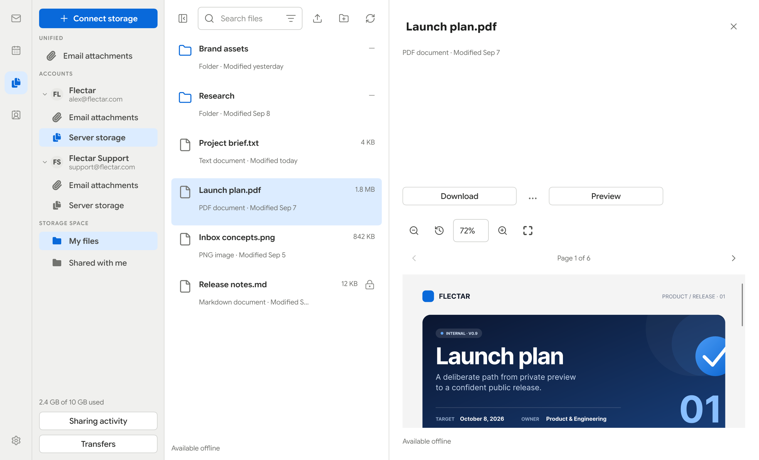 Flectar Mail files view