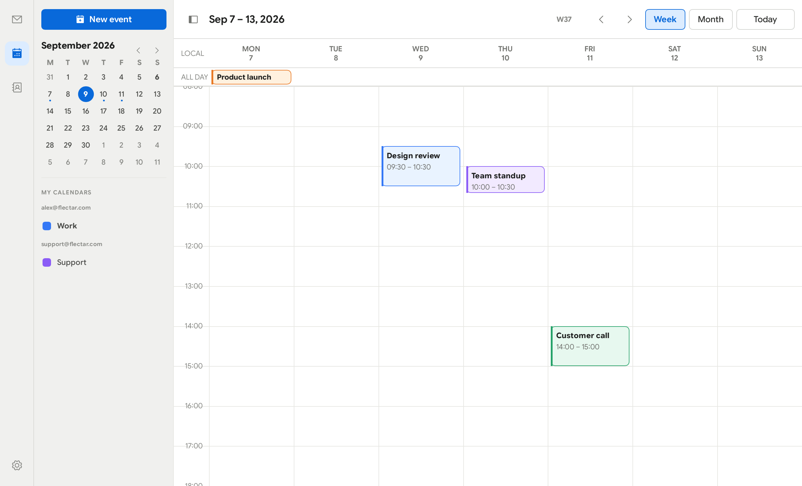 Flectar Mail calendar