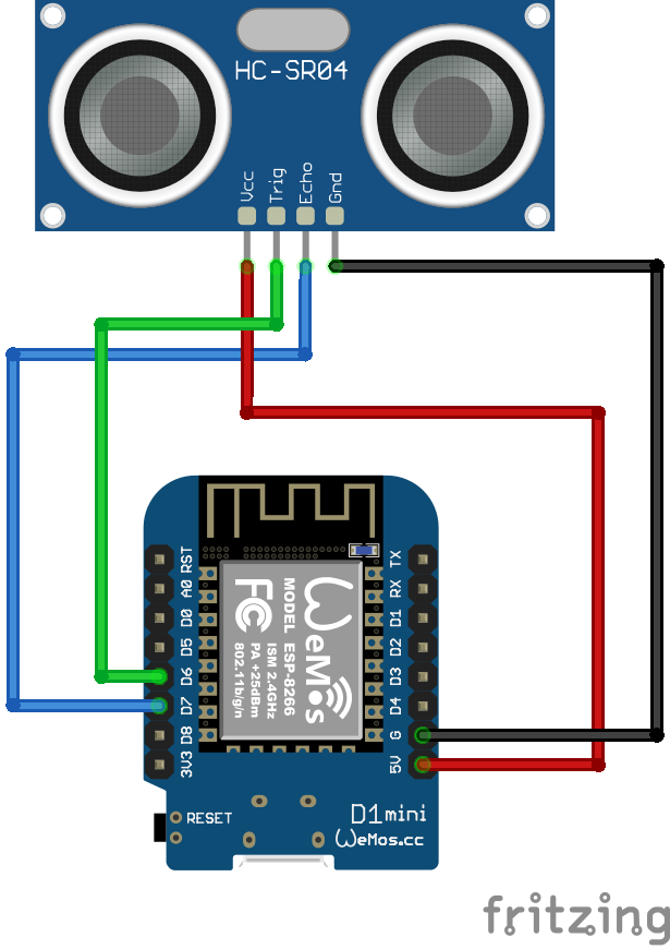 Visualization of the wiring for the HP-SR04