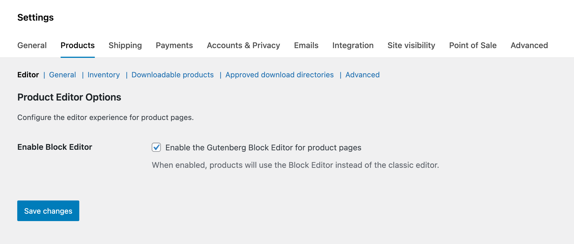 WooCommerce Settings - Enable Block Editor option