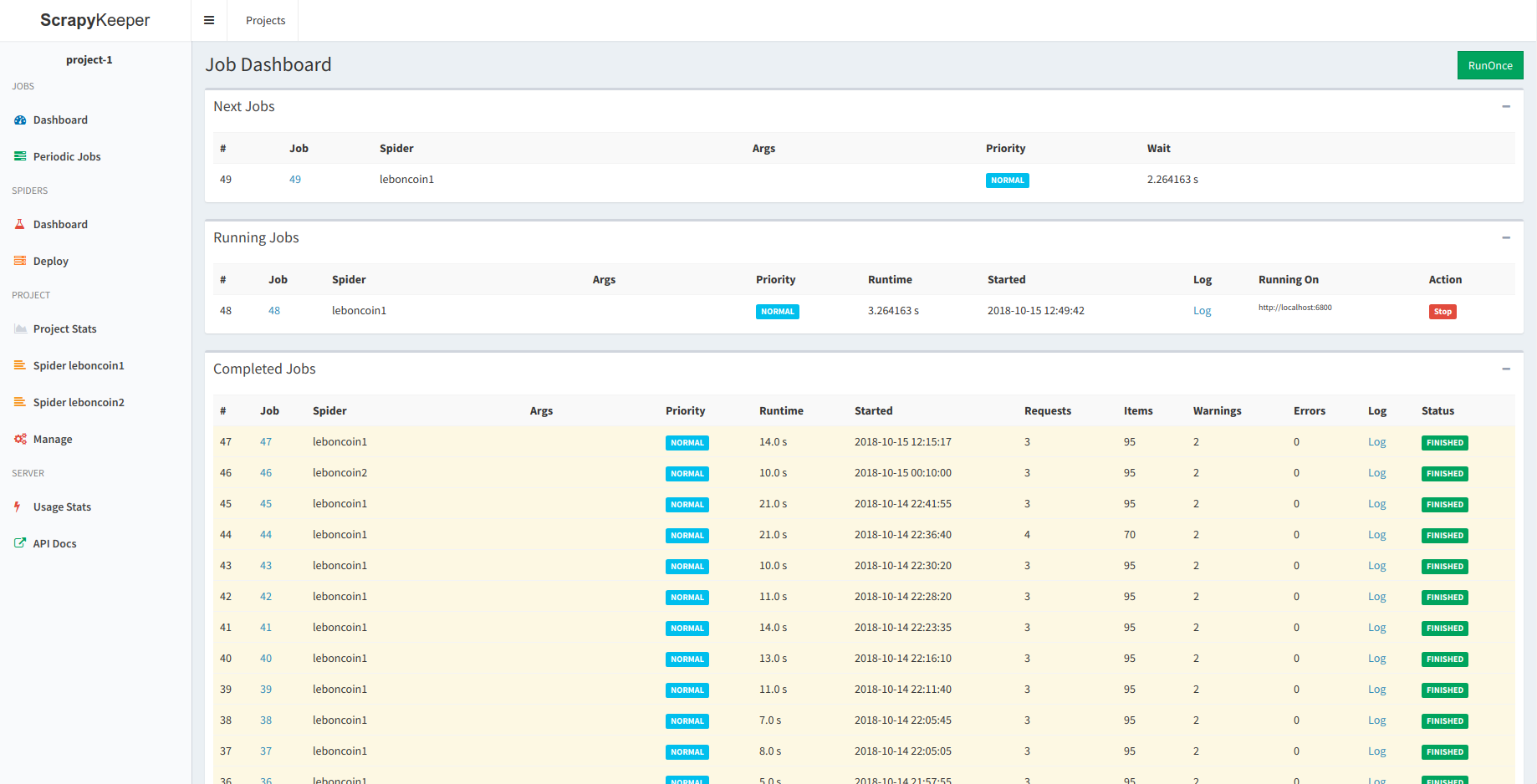 job dashboard