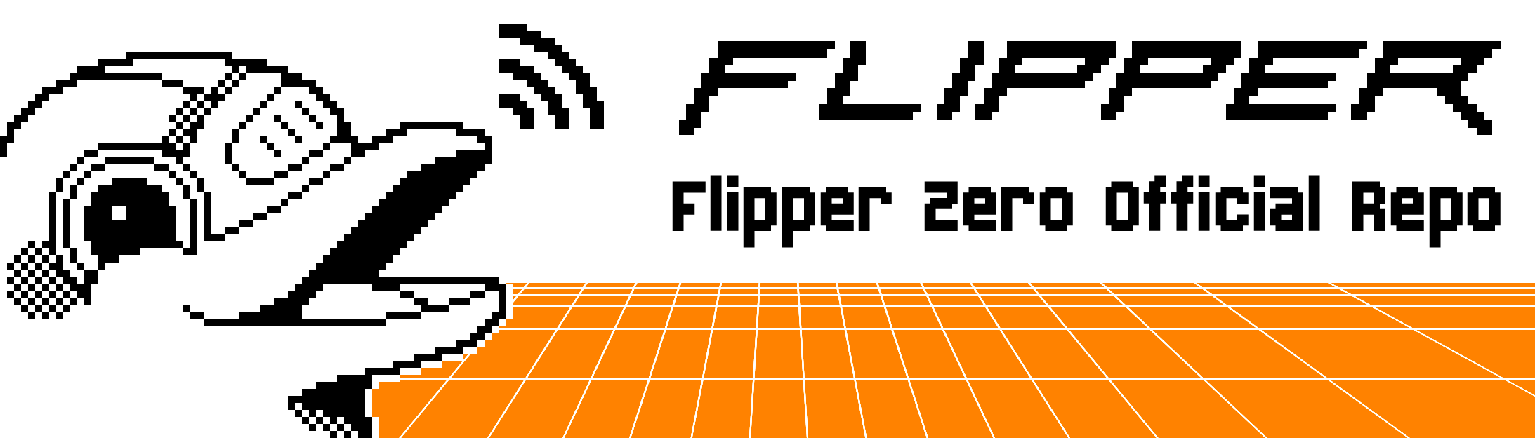 A pixel art of a Dophin with text: Flipper Zero Official Repo