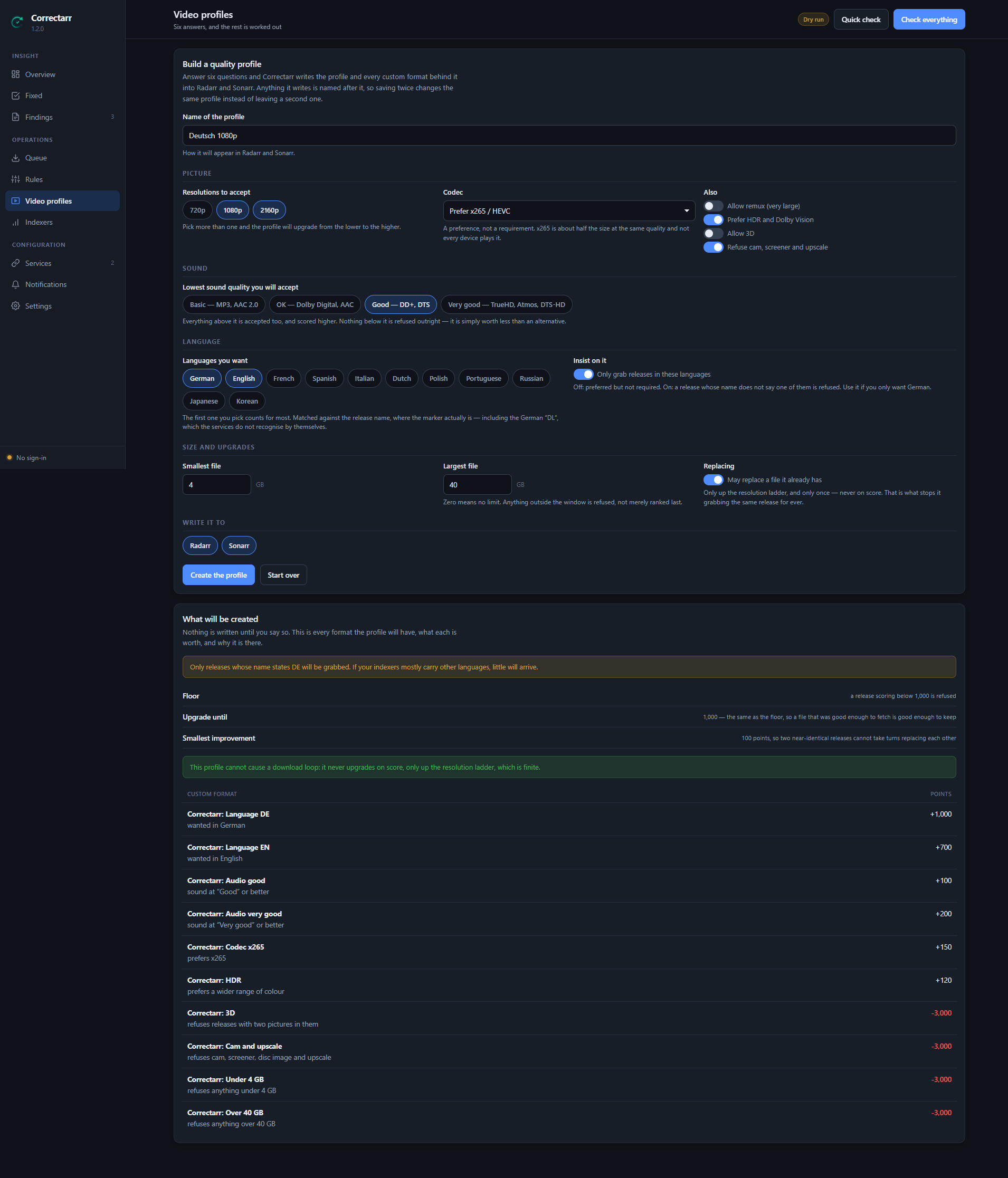 Building a quality profile from six answers