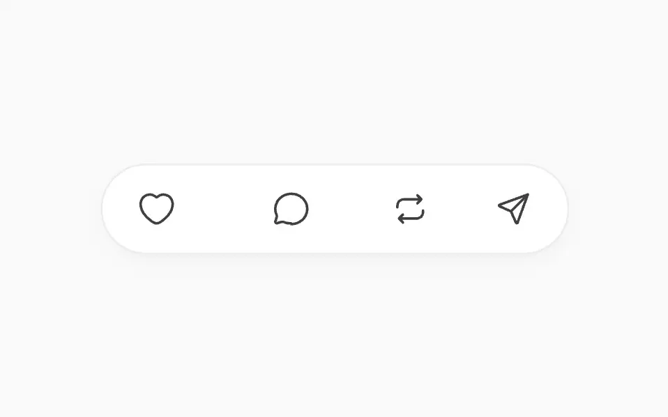 Reaction Bar: Like, comment, repost and share in one pill – icons pop and fill, counts roll in digit by digit