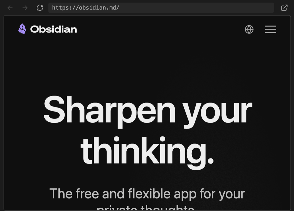 obsidian.md shown inside a note with back, forward and reload