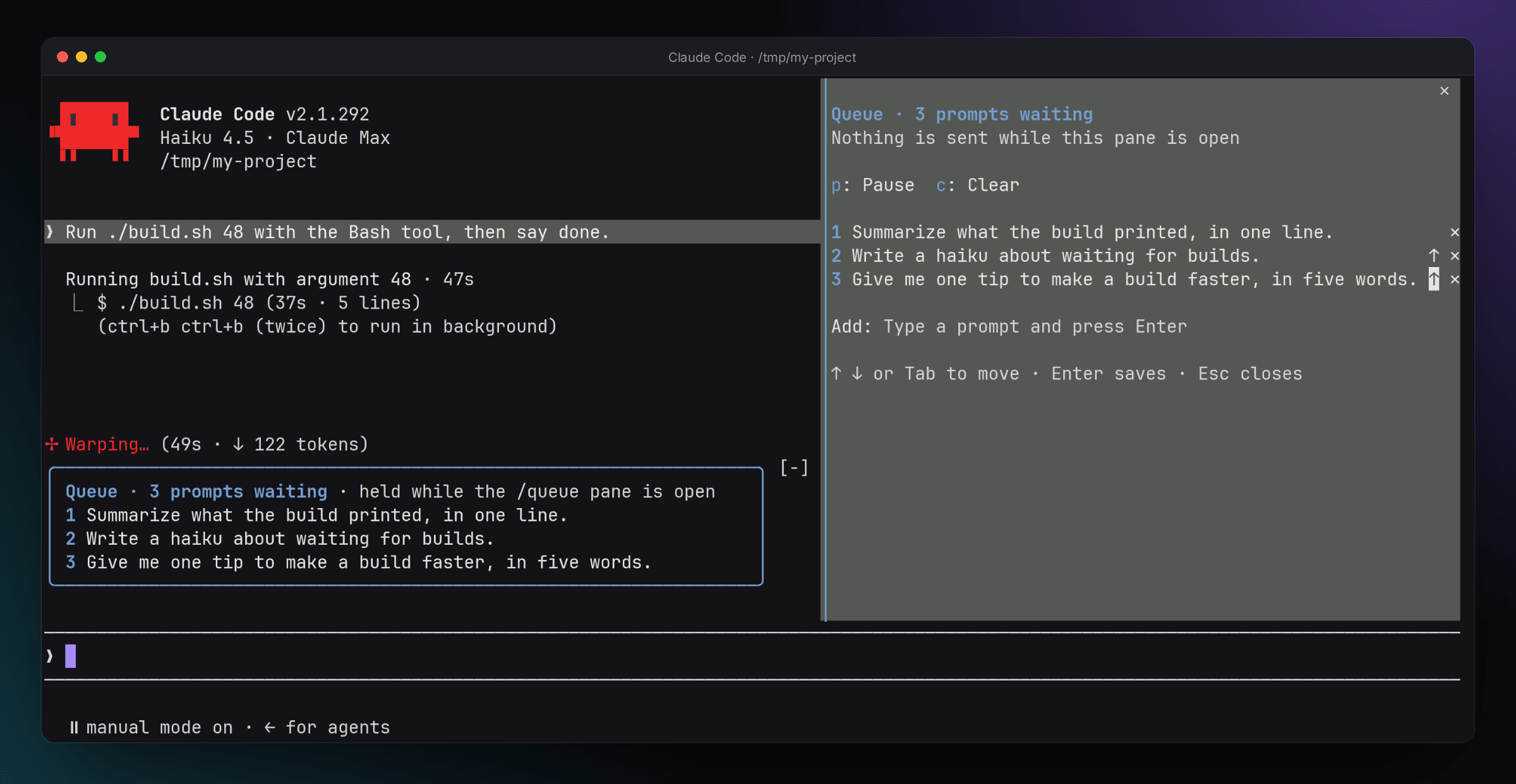 Rewriting and reordering the queue while Claude still works