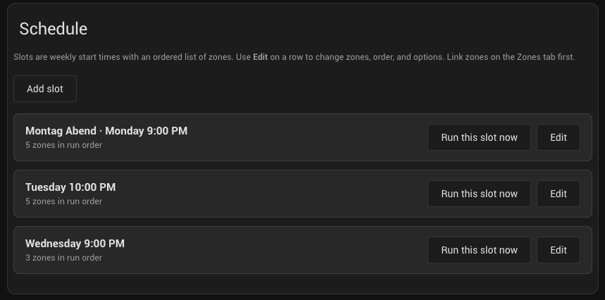 Schedule tab — slots