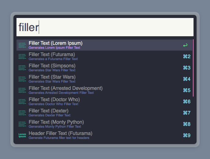 Fillerama workflow for Alfred