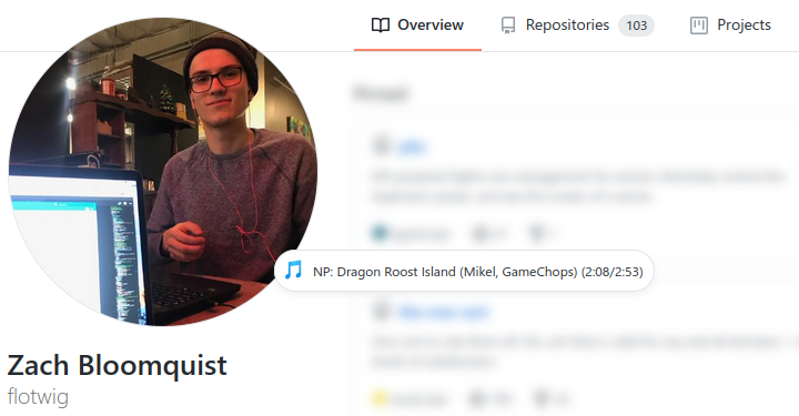 Screenshot of Now Playing on GitHub profile