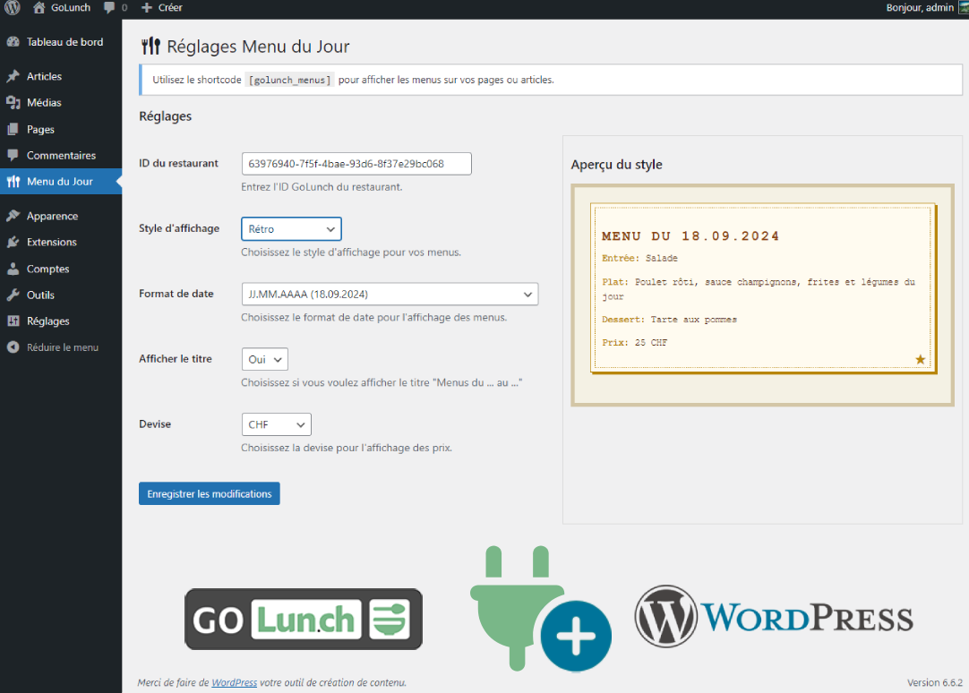 Page de configuration