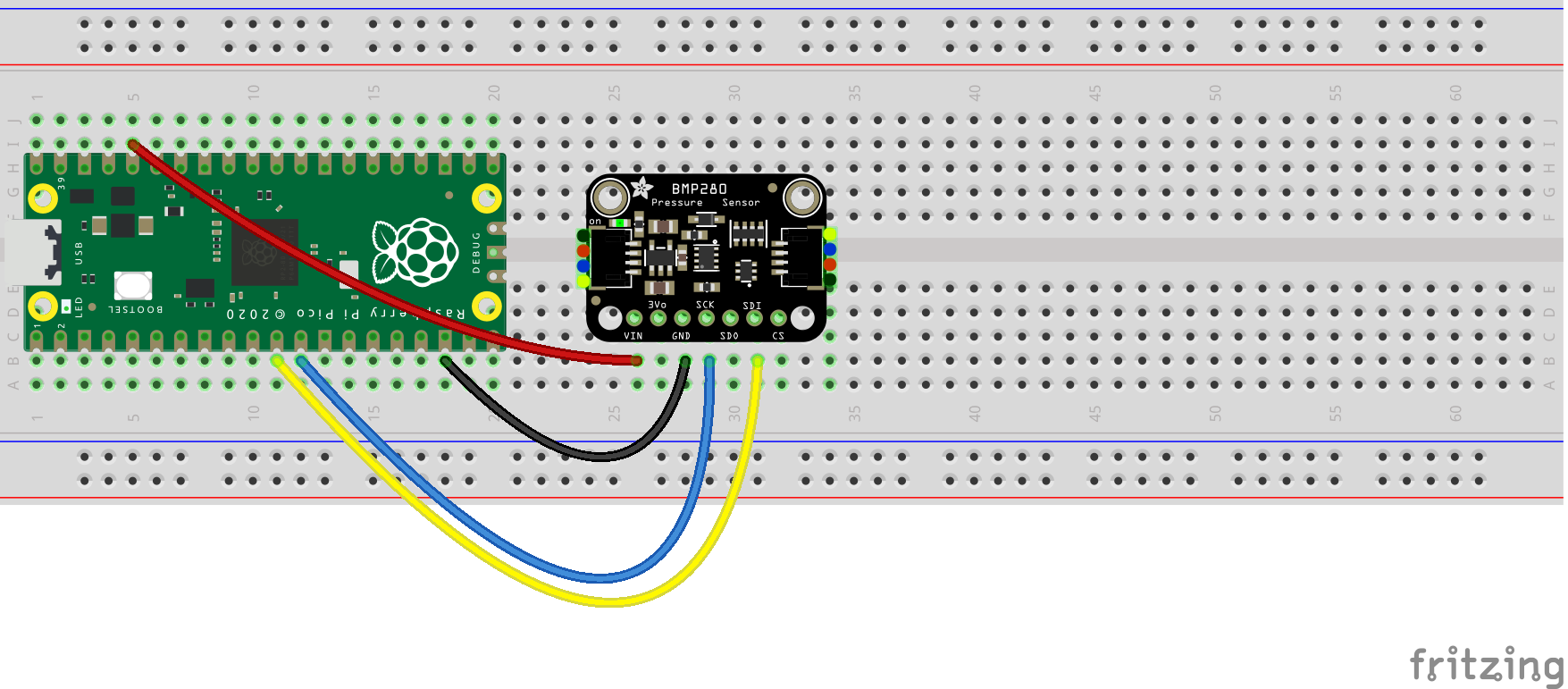 Fritzing wiring for the I2C example code .