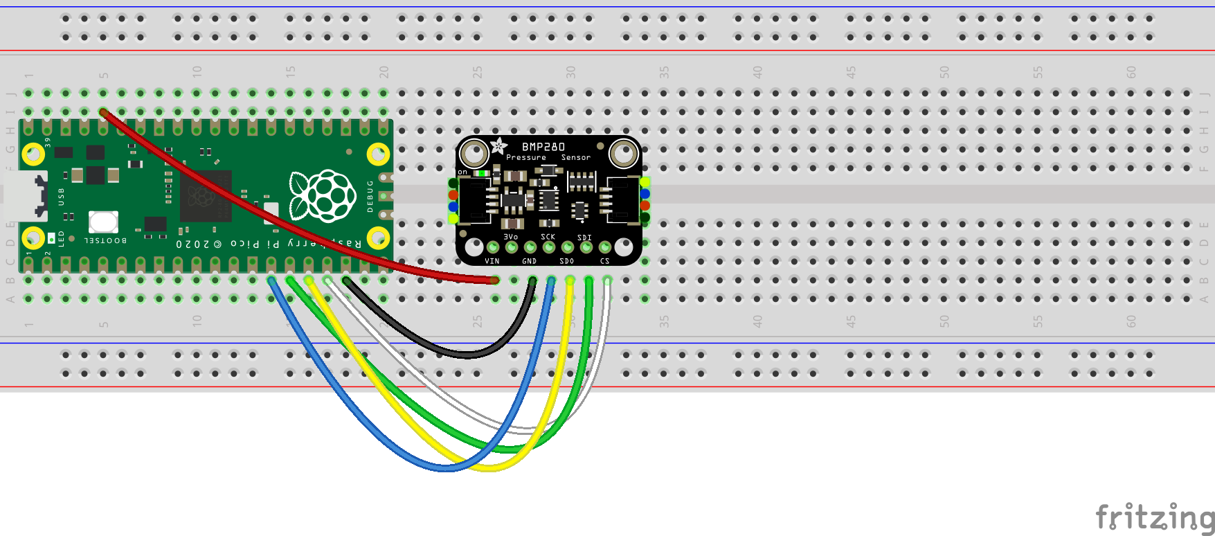 Fritzing wiring for the SPI example code .